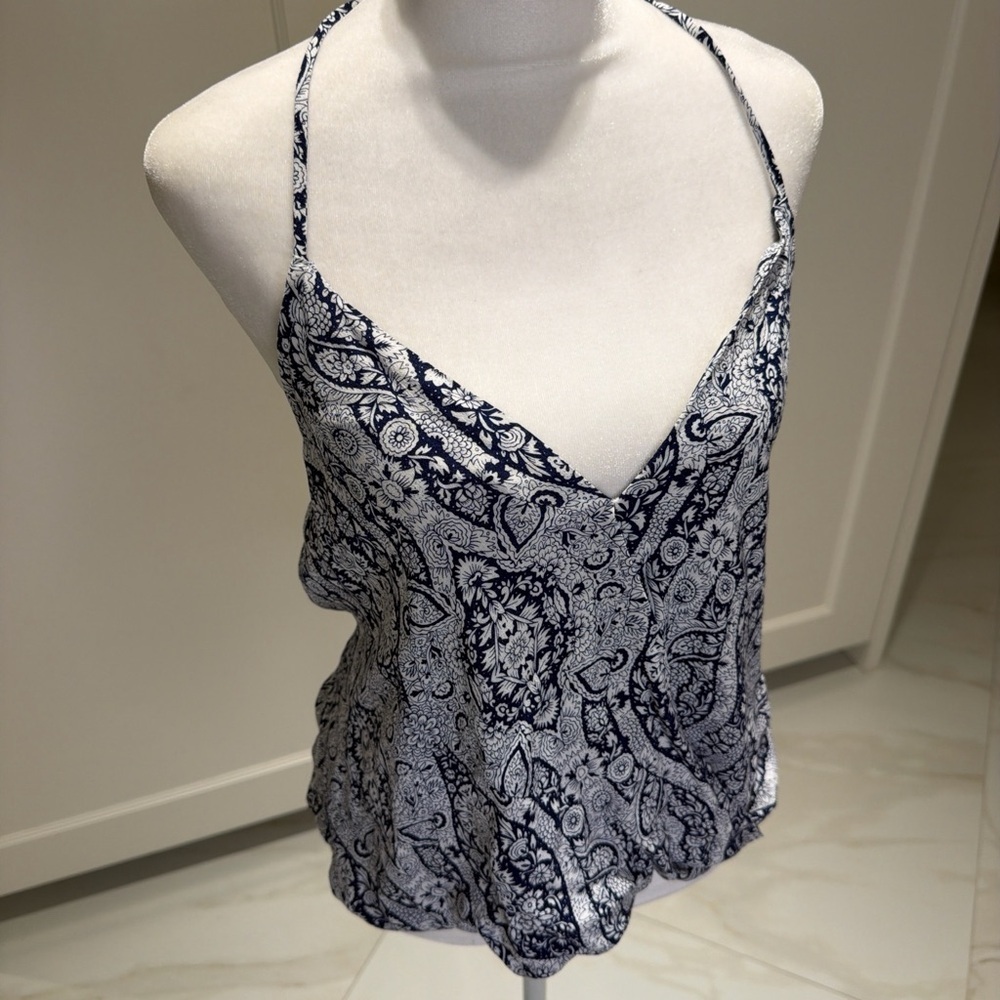 Women's Blue and White Paisley Top - Picture 2 of 5